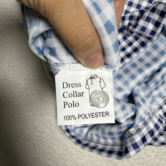 Collars and Co Men's Semi-Spread Collar Polo Size M Original Navy Gingham Preppy - Picture 4 of 8